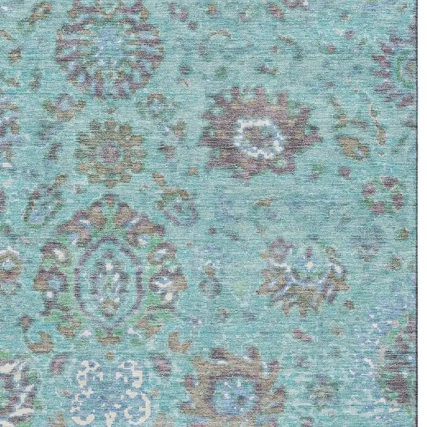 Teal Gray And Ivory Oriental Washable Area Rug With UV Protection Photo 4