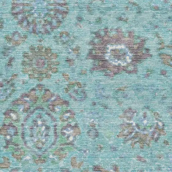 Teal Gray And Ivory Oriental Washable Area Rug With UV Protection Photo 3