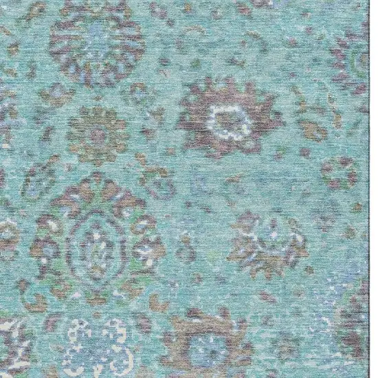 Teal Gray And Ivory Oriental Washable Area Rug With UV Protection Photo 4