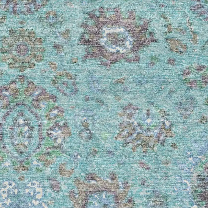 Teal Gray And Ivory Oriental Washable Area Rug With UV Protection Photo 3