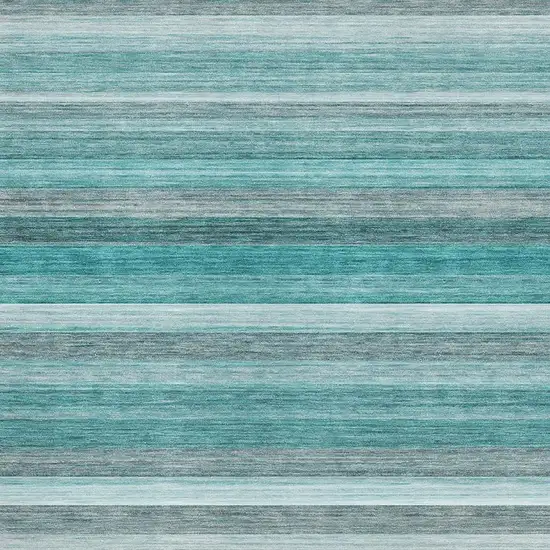 Teal Gray And Ivory Striped Washable Area Rug With UV Protection Photo 3