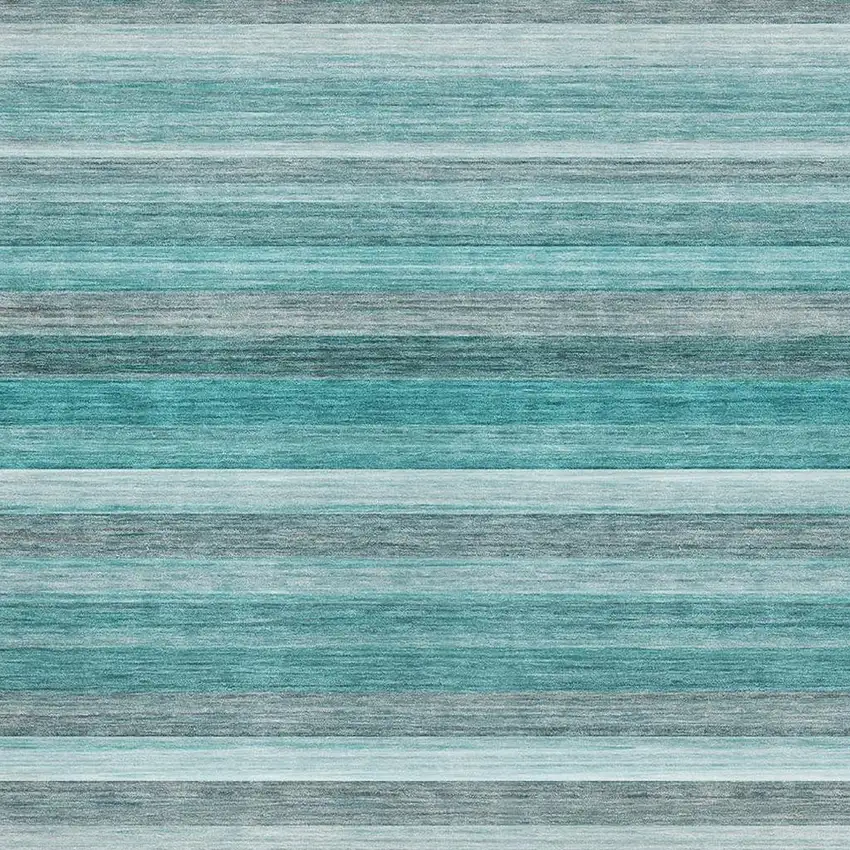 Teal Gray And Ivory Striped Washable Area Rug With UV Protection Photo 3