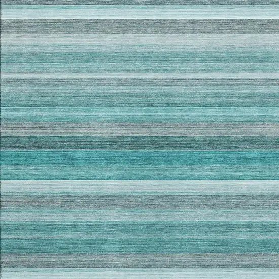 Teal Gray And Ivory Striped Washable Area Rug With UV Protection Photo 3