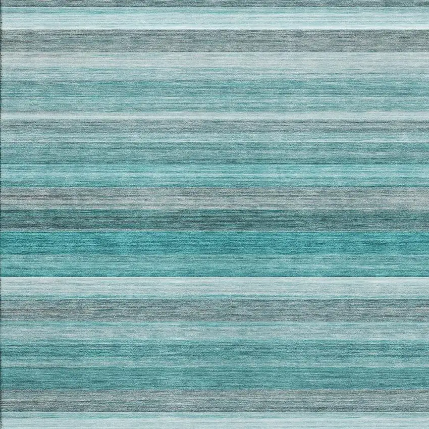 Teal Gray And Ivory Striped Washable Area Rug With UV Protection Photo 3