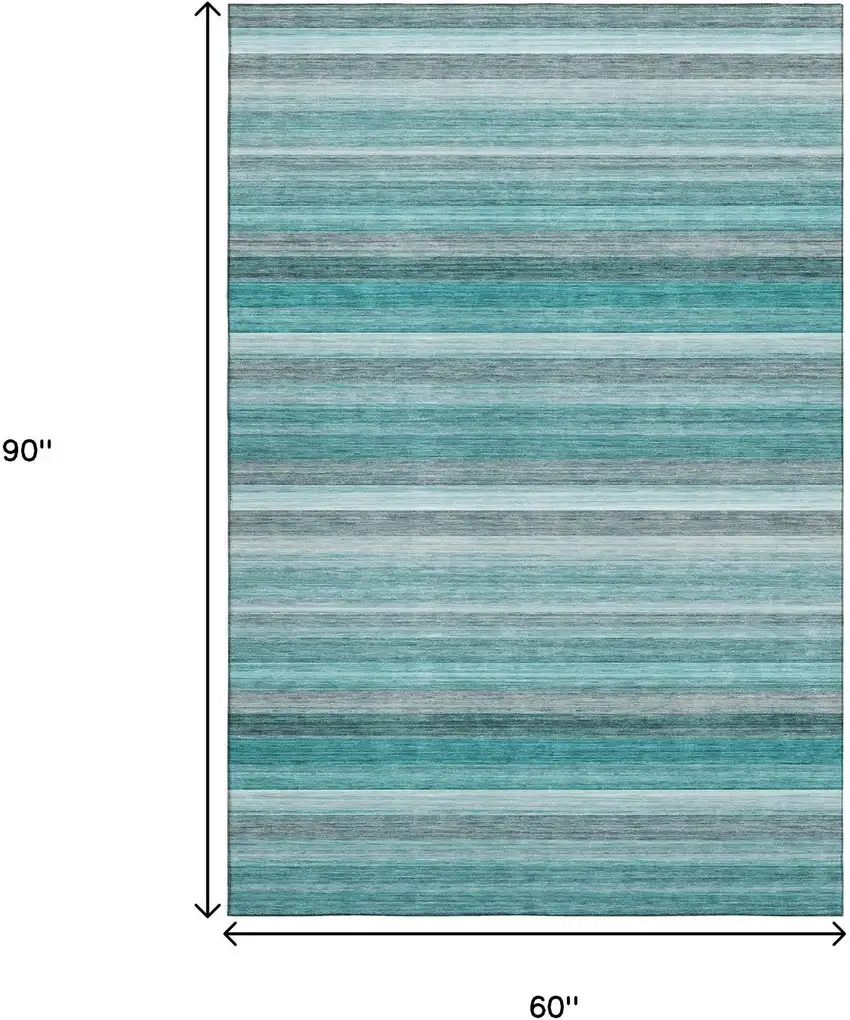 Teal Gray And Ivory Striped Washable Area Rug With UV Protection Photo 3