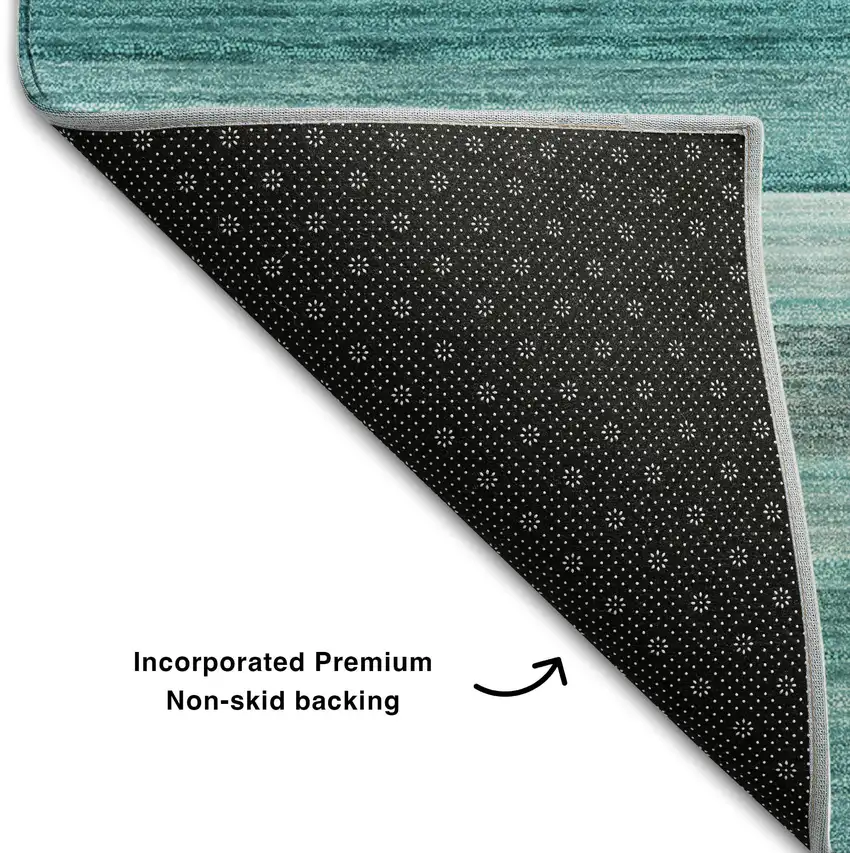 Teal Gray And Ivory Striped Washable Area Rug With UV Protection Photo 7