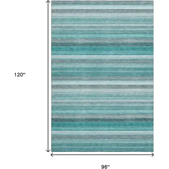 Teal Gray And Ivory Striped Washable Area Rug With UV Protection Photo 7