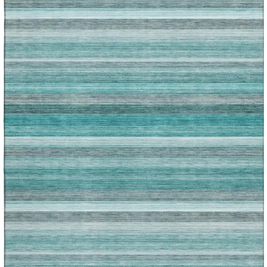 Teal Gray And Ivory Striped Washable Area Rug With UV Protection Photo 3