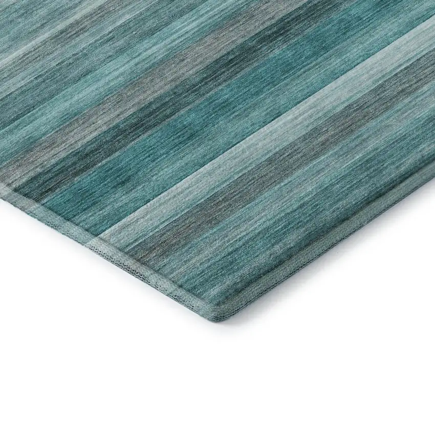Teal Gray And Ivory Striped Washable Area Rug With UV Protection Photo 9