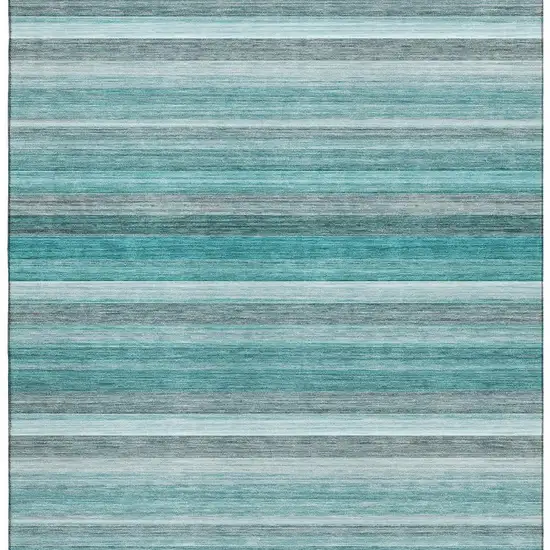 Teal Gray And Ivory Striped Washable Area Rug With UV Protection Photo 3
