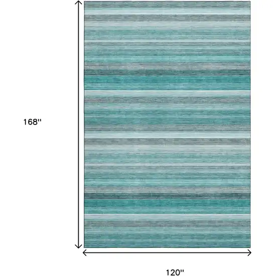 Teal Gray And Ivory Striped Washable Area Rug With UV Protection Photo 7