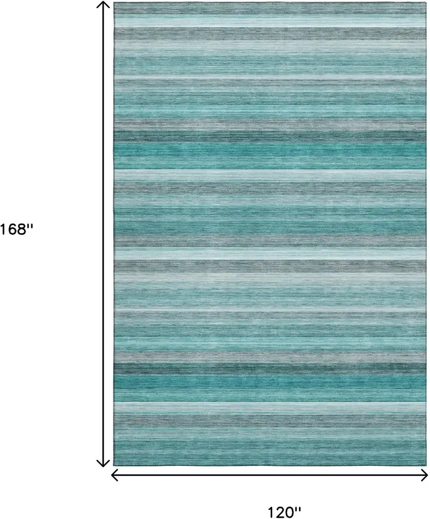 Teal Gray And Ivory Striped Washable Area Rug With UV Protection Photo 7