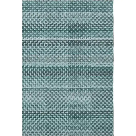 Teal Gray And Ivory Striped Washable Area Rug With UV Protection Photo 3