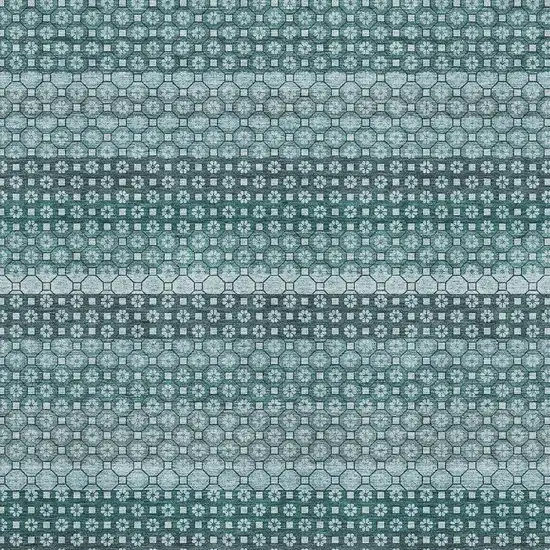 Teal Gray And Ivory Striped Washable Area Rug With UV Protection Photo 2