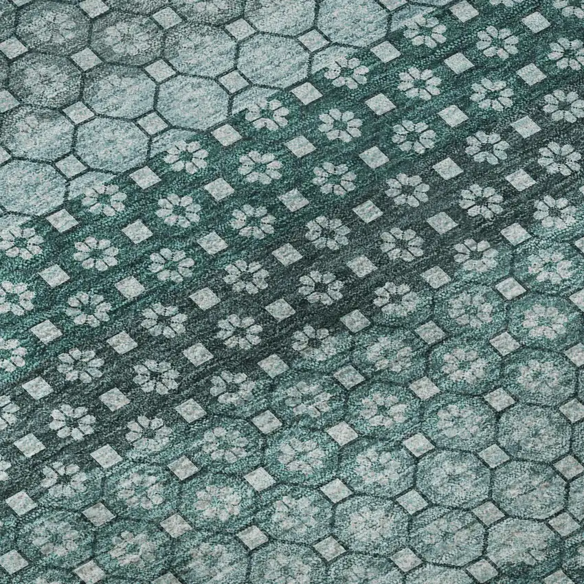 Teal Gray And Ivory Striped Washable Area Rug With UV Protection Photo 9