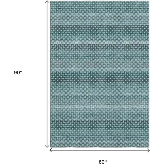 Teal Gray And Ivory Striped Washable Area Rug With UV Protection Photo 8