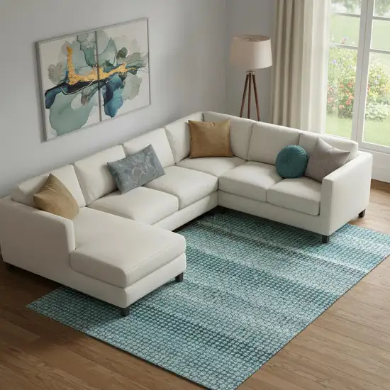 Teal Gray And Ivory Striped Washable Area Rug With UV Protection Photo 2