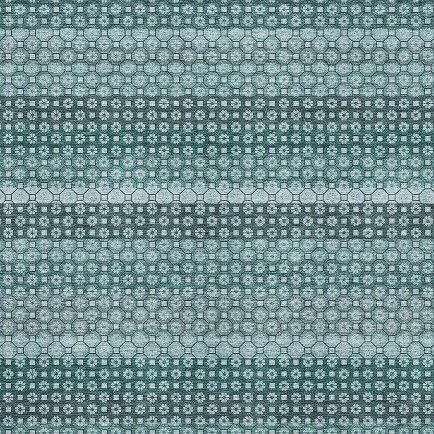 Teal Gray And Ivory Striped Washable Area Rug With UV Protection Photo 2