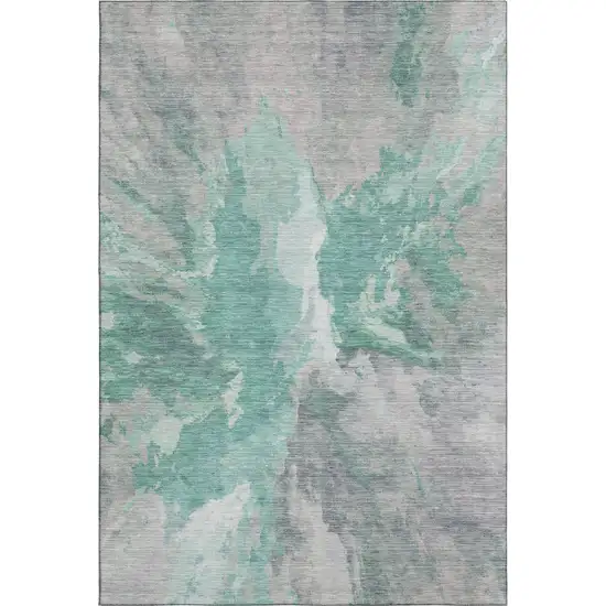 Teal Gray And Lavender Abstract Washable Area Rug With UV Protection Photo 1