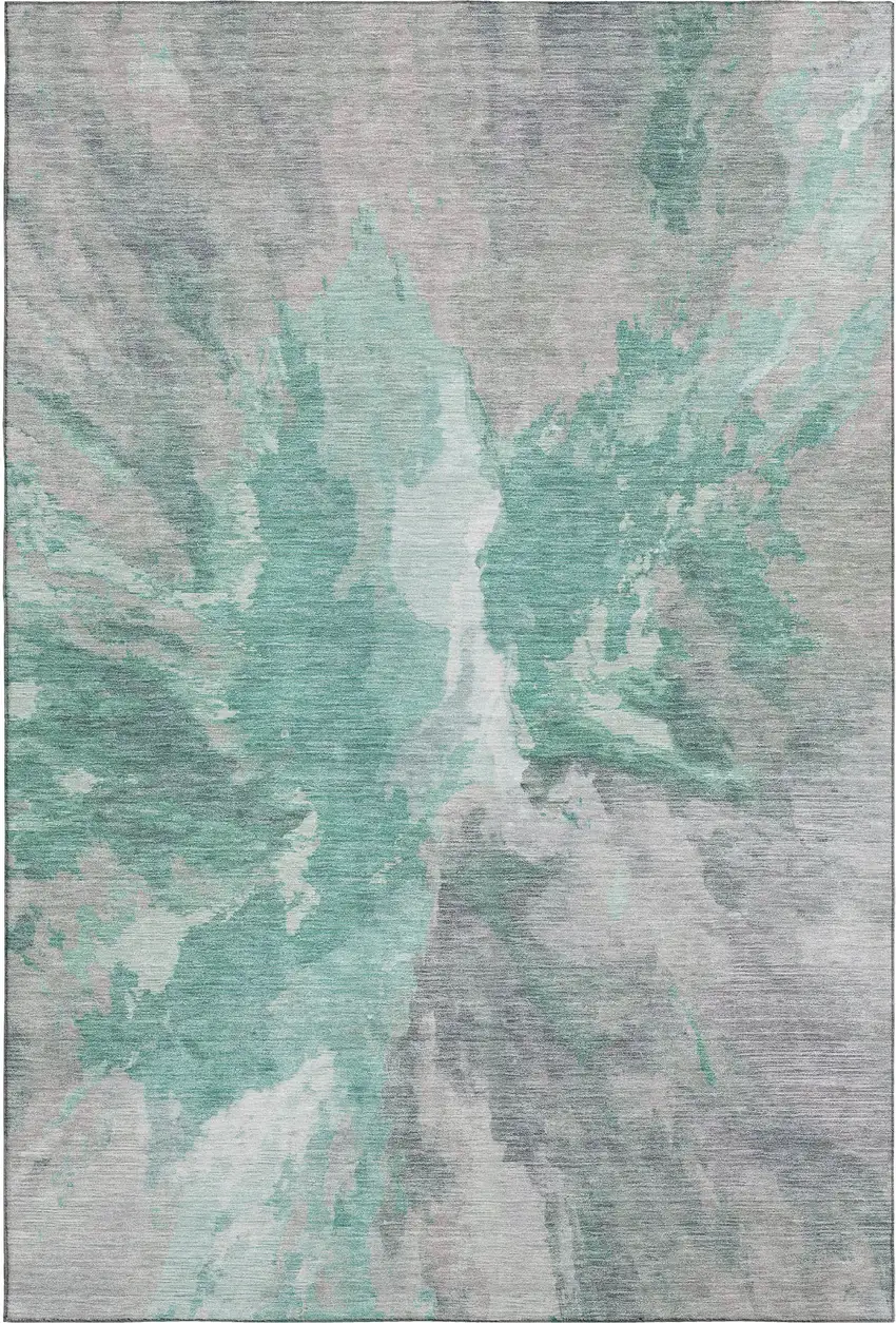 Teal Gray And Lavender Abstract Washable Area Rug With UV Protection Photo 1