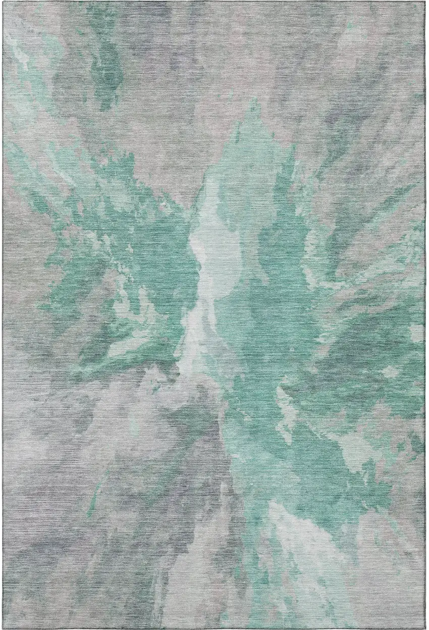 Teal Gray And Lavender Abstract Washable Area Rug With UV Protection Photo 3