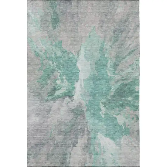 Teal Gray And Lavender Abstract Washable Area Rug With UV Protection Photo 3