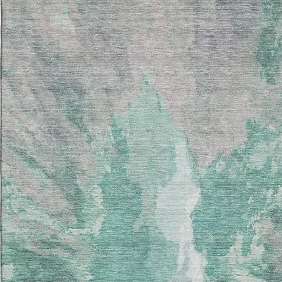 Teal Gray And Lavender Abstract Washable Area Rug With UV Protection Photo 2