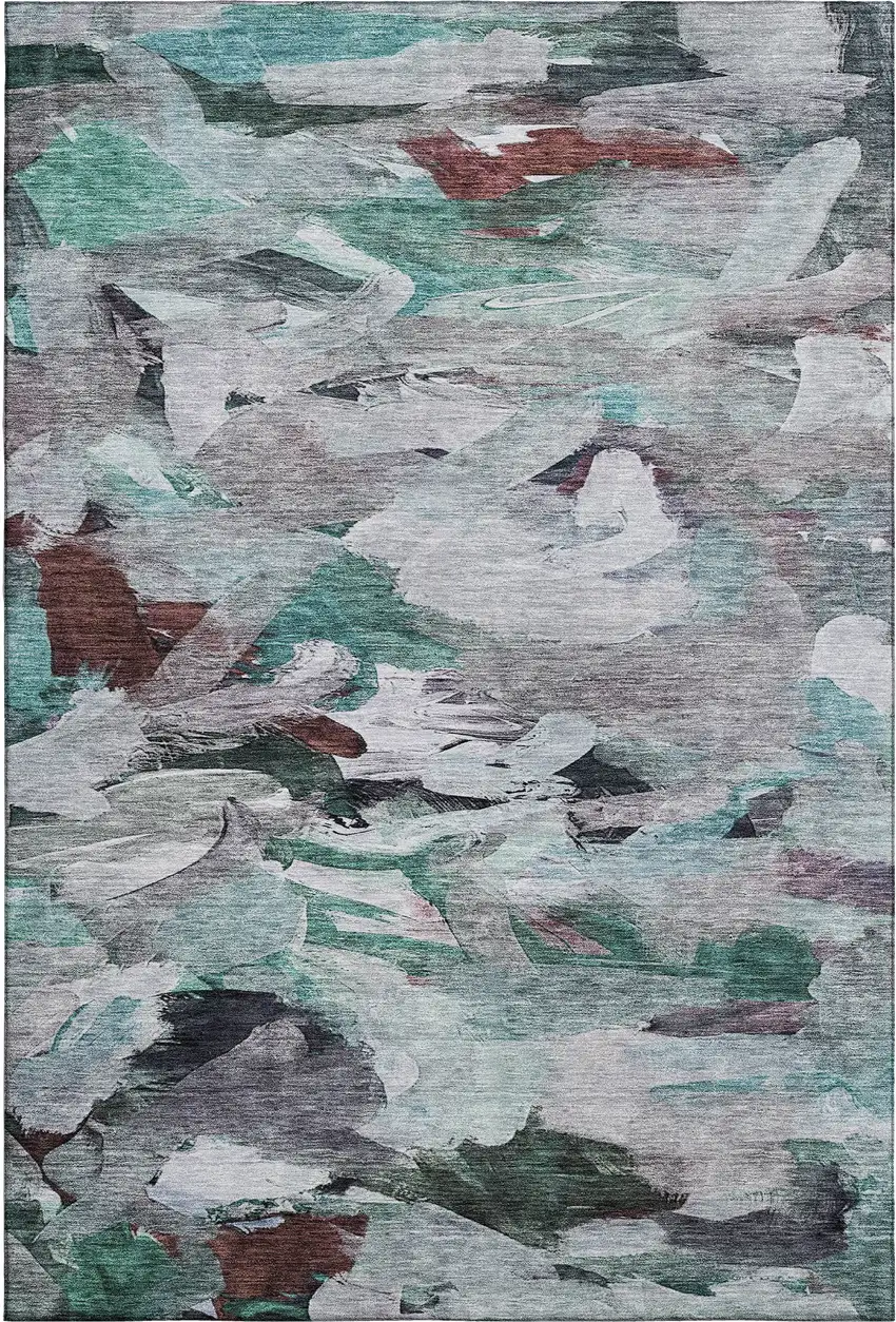 Teal Gray And Rust Abstract Washable Area Rug With UV Protection Photo 6