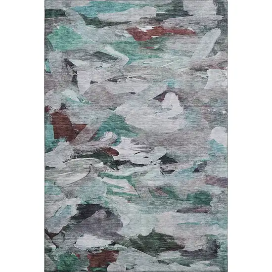 Teal Gray And Rust Abstract Washable Area Rug With UV Protection Photo 6