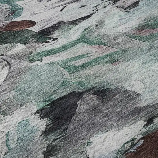 Teal Gray And Rust Abstract Washable Area Rug With UV Protection Photo 1