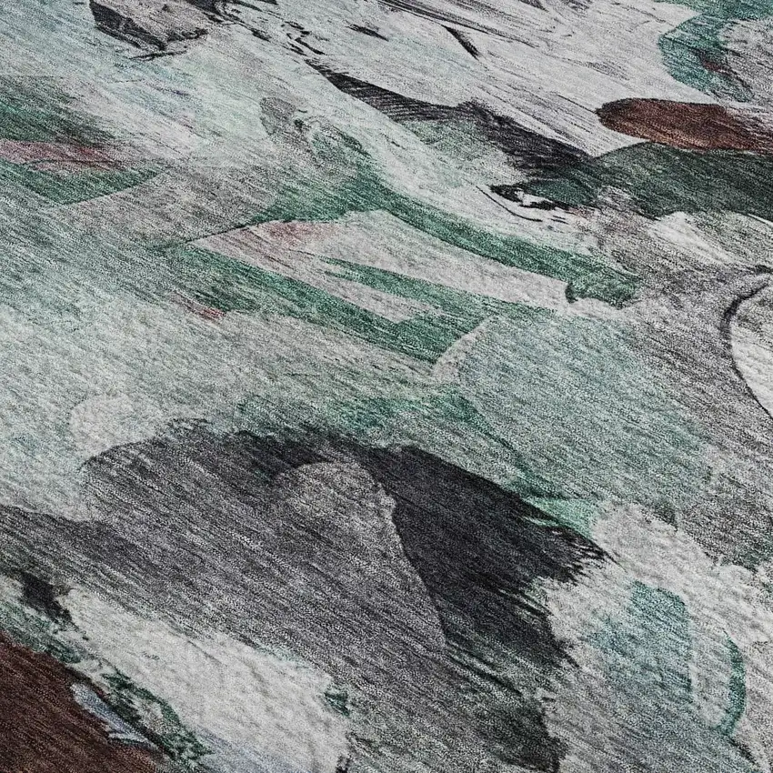 Teal Gray And Rust Abstract Washable Area Rug With UV Protection Photo 4