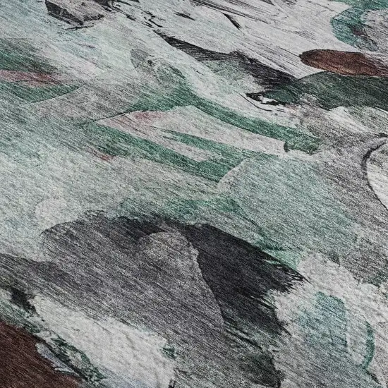 Teal Gray And Rust Abstract Washable Area Rug With UV Protection Photo 4