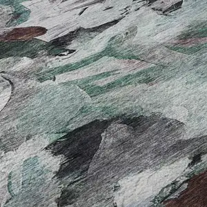 Photo of Teal Gray And Rust Abstract Washable Area Rug With UV Protection