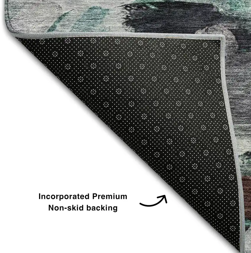 Teal Gray And Rust Abstract Washable Area Rug With UV Protection Photo 7