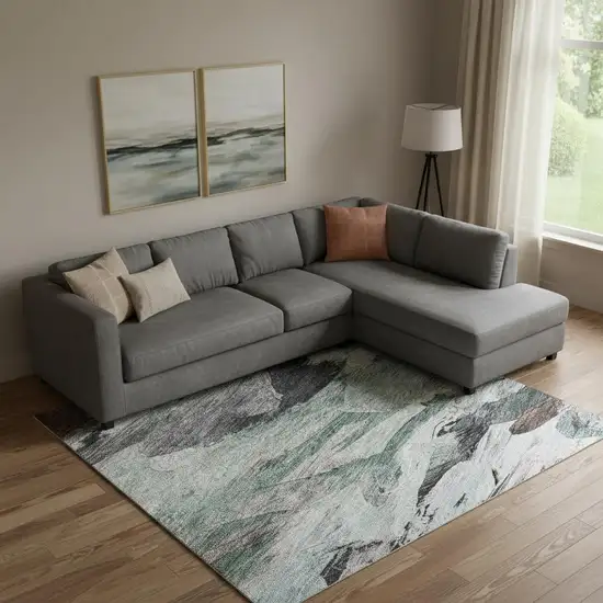 Teal Gray And Rust Abstract Washable Area Rug With UV Protection Photo 2