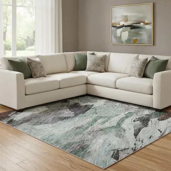 Teal Gray And Rust Abstract Washable Area Rug With UV Protection Photo 2