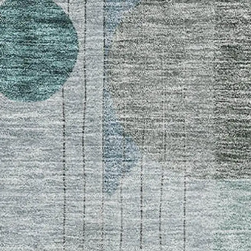 Teal Gray And Silver Abstract Geometric Washable Area Rug With UV Protection Photo 2