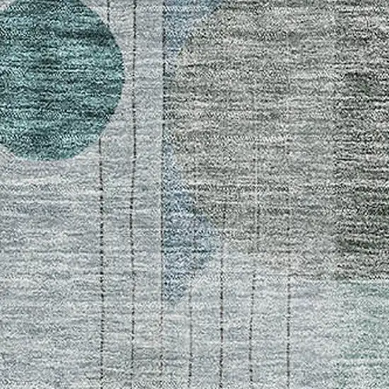 Teal Gray And Silver Abstract Geometric Washable Area Rug With UV Protection Photo 2