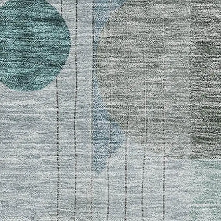 Teal Gray And Silver Abstract Geometric Washable Area Rug With UV Protection Photo 2