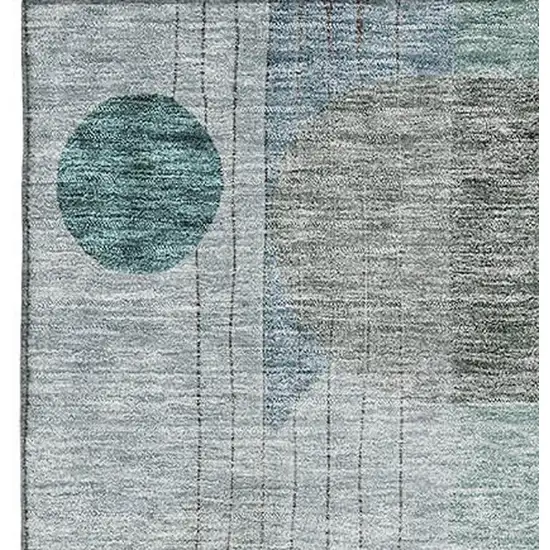 Teal Gray And Silver Abstract Geometric Washable Area Rug With UV Protection Photo 3