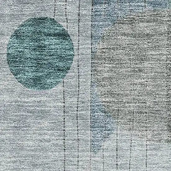 Teal Gray And Silver Abstract Geometric Washable Area Rug With UV Protection Photo 2