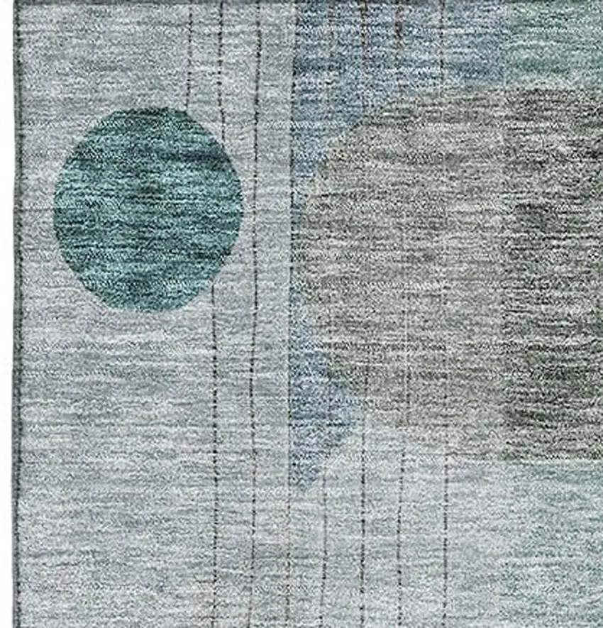Teal Gray And Silver Abstract Geometric Washable Area Rug With UV Protection Photo 2