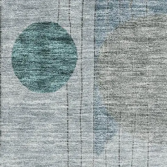 Teal Gray And Silver Abstract Geometric Washable Area Rug With UV Protection Photo 3