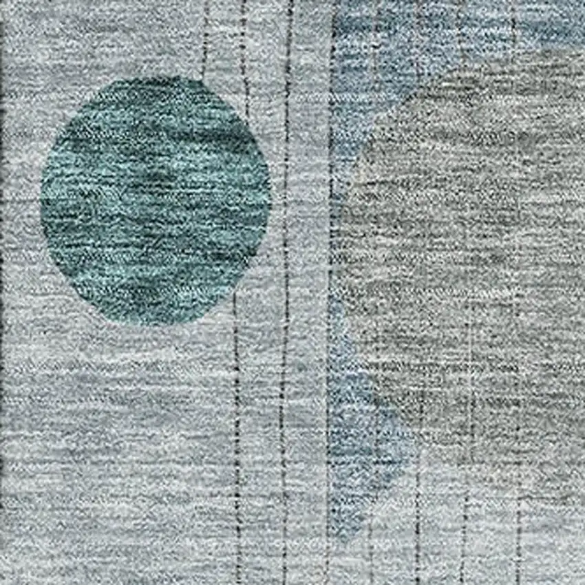 Teal Gray And Silver Abstract Geometric Washable Area Rug With UV Protection Photo 3