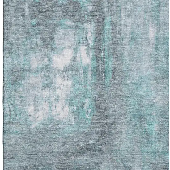Teal Gray And Silver Abstract Washable Area Rug With UV Protection Photo 2