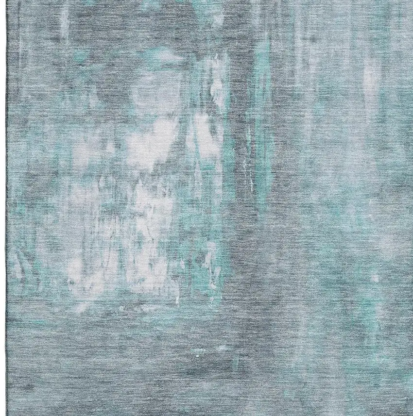 Teal Gray And Silver Abstract Washable Area Rug With UV Protection Photo 2