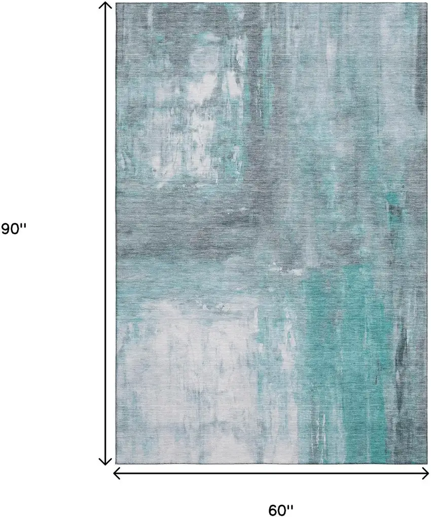 Teal Gray And Silver Abstract Washable Area Rug With UV Protection Photo 8
