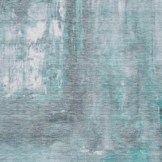 Teal Gray And Silver Abstract Washable Area Rug With UV Protection Photo 2