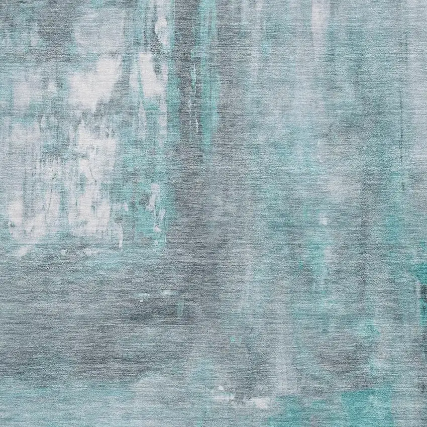 Teal Gray And Silver Abstract Washable Area Rug With UV Protection Photo 2