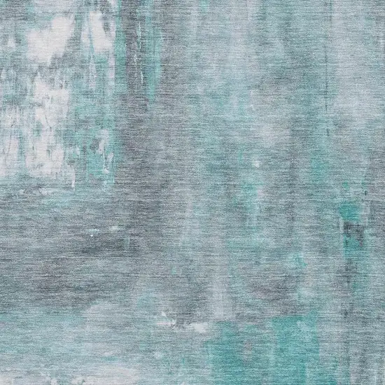 Teal Gray And Silver Abstract Washable Area Rug With UV Protection Photo 2
